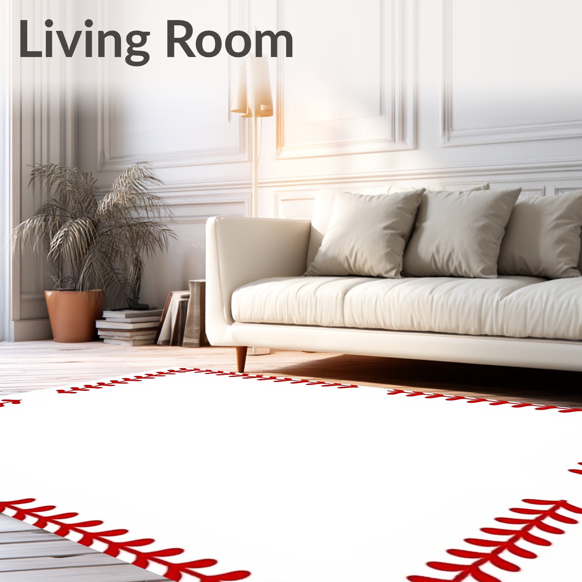 Red Baseball Stitch Border Rug