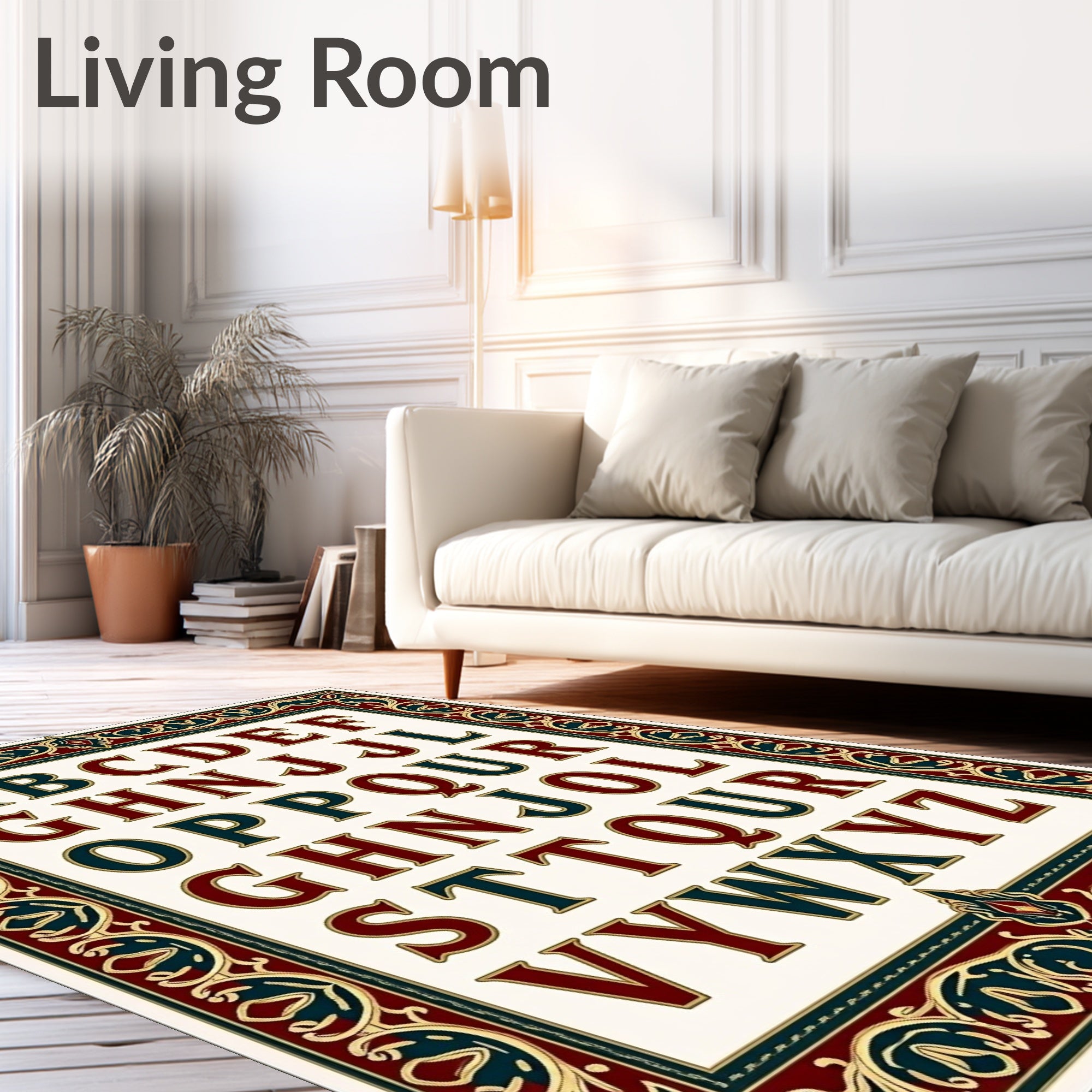 Classic Alphabet Border Red Teal Gold Rug
