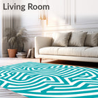 Teal White Interlocking Geometric Maze Rug