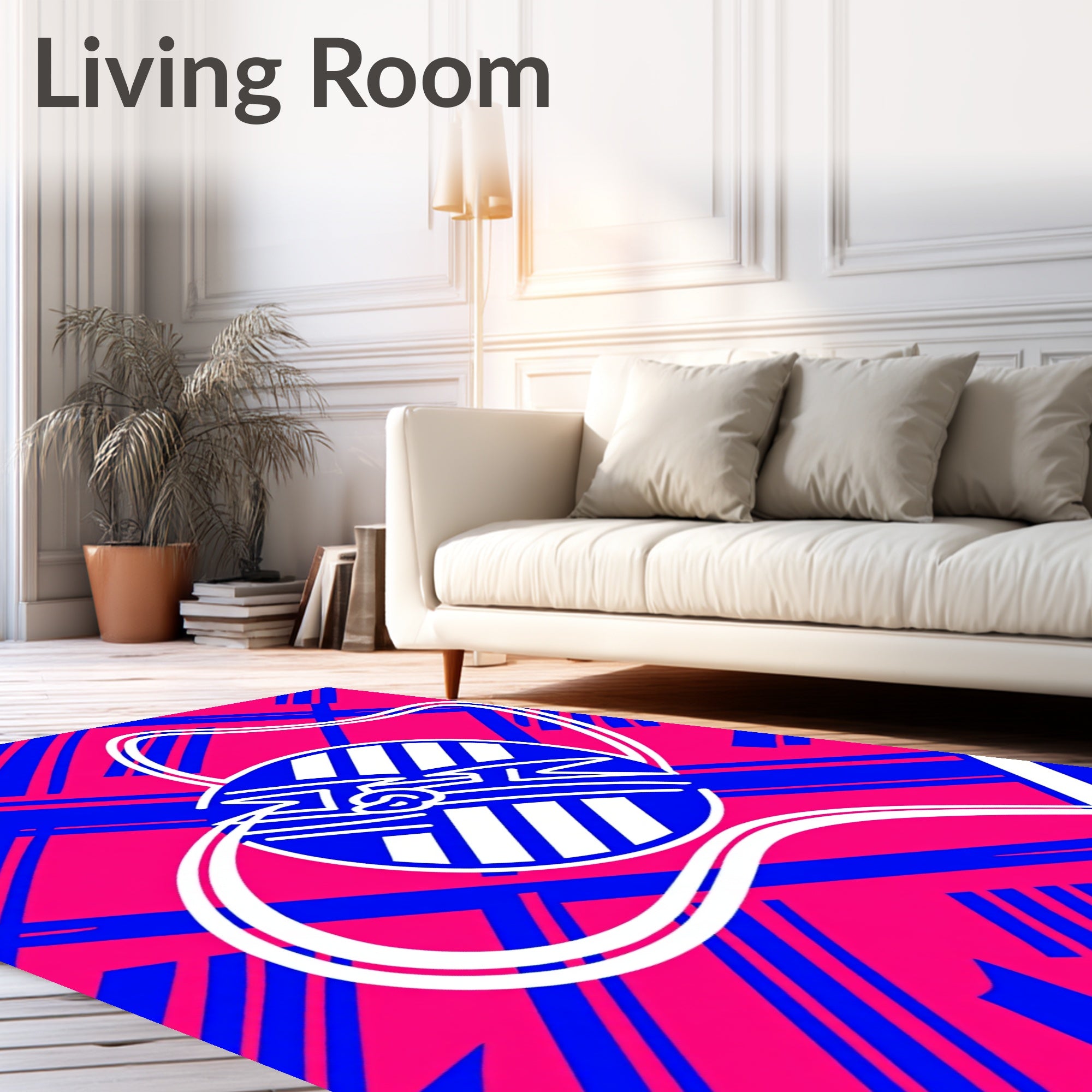 Electric Blue Pink Retro Geometric Abstract Rug
