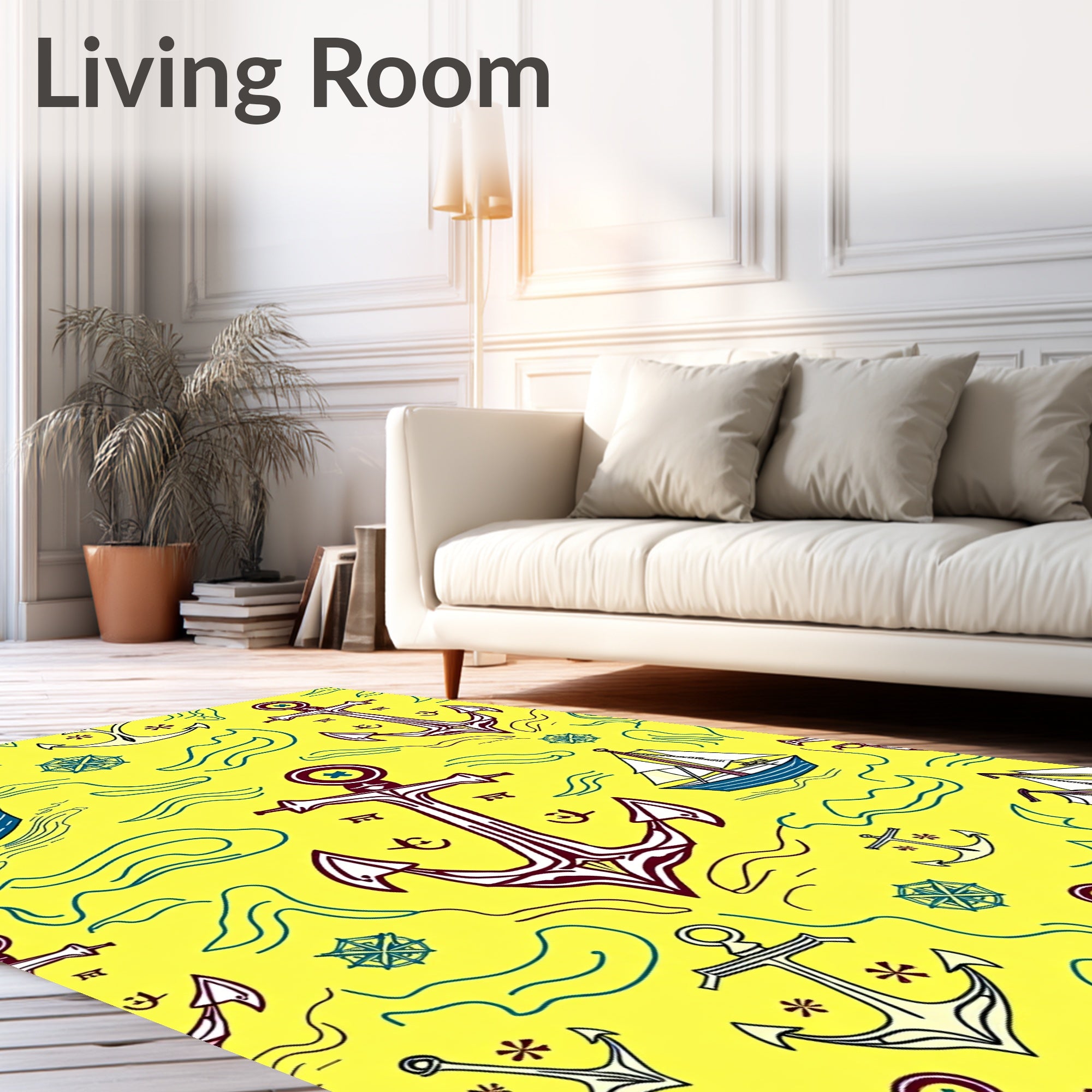 Nautical Yellow Anchor And Sailboat Collection Rug
