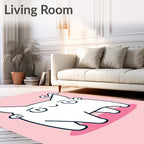 Whimsical White Creature Pink Swirl Rug