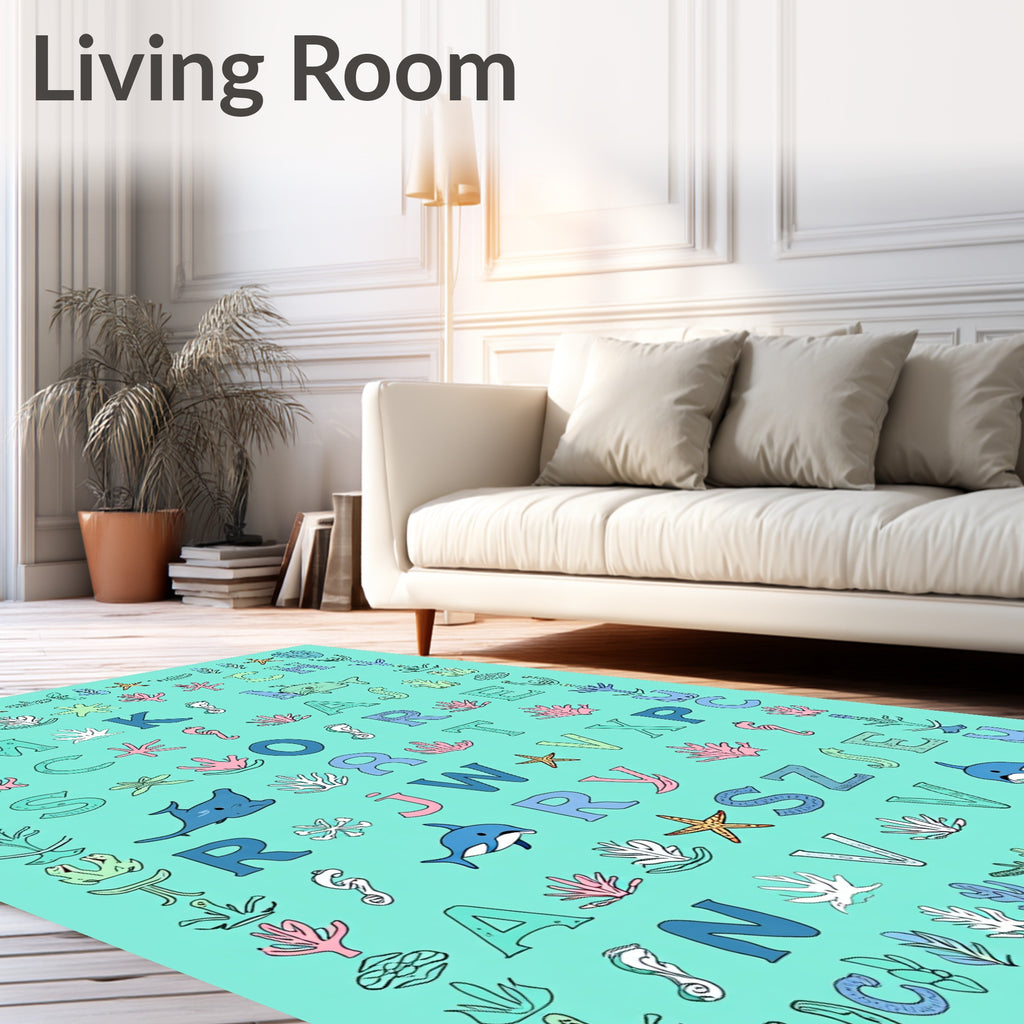 Ocean Alphabet Coral Dolphin Rug