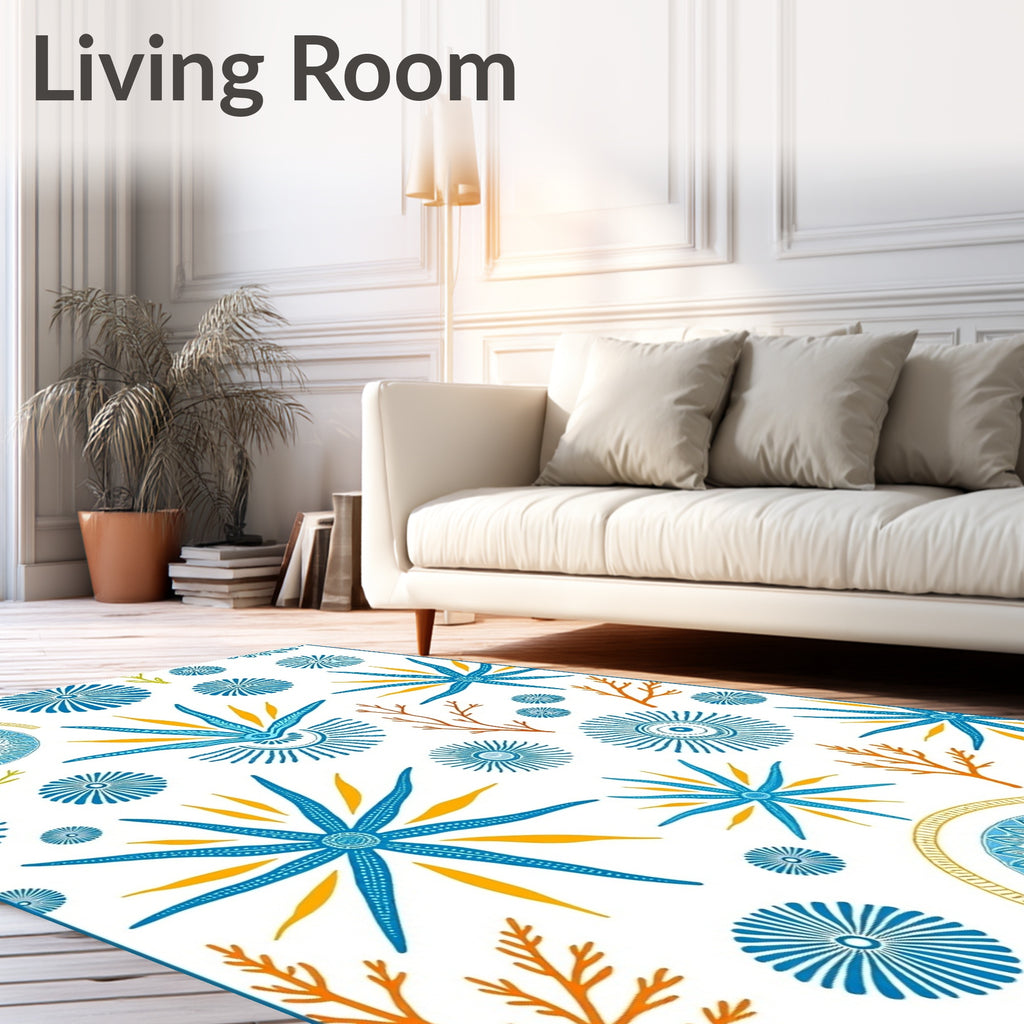 Coastal Blue Sunburst Starburst Medallion Rug
