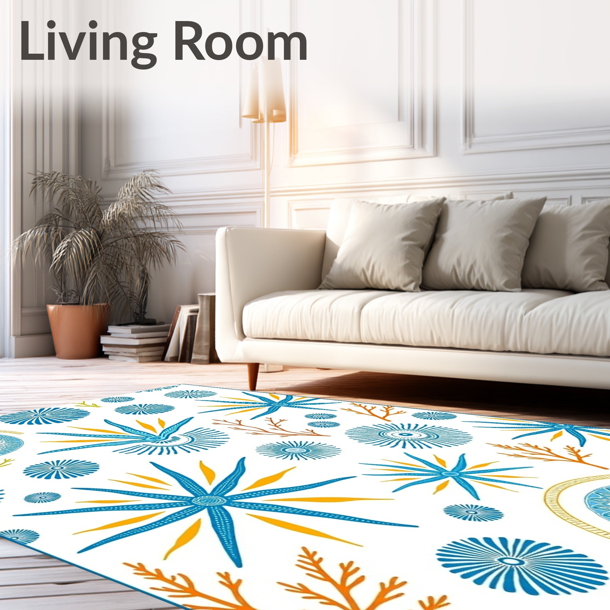 Coastal Blue Sunburst Starburst Medallion Rug