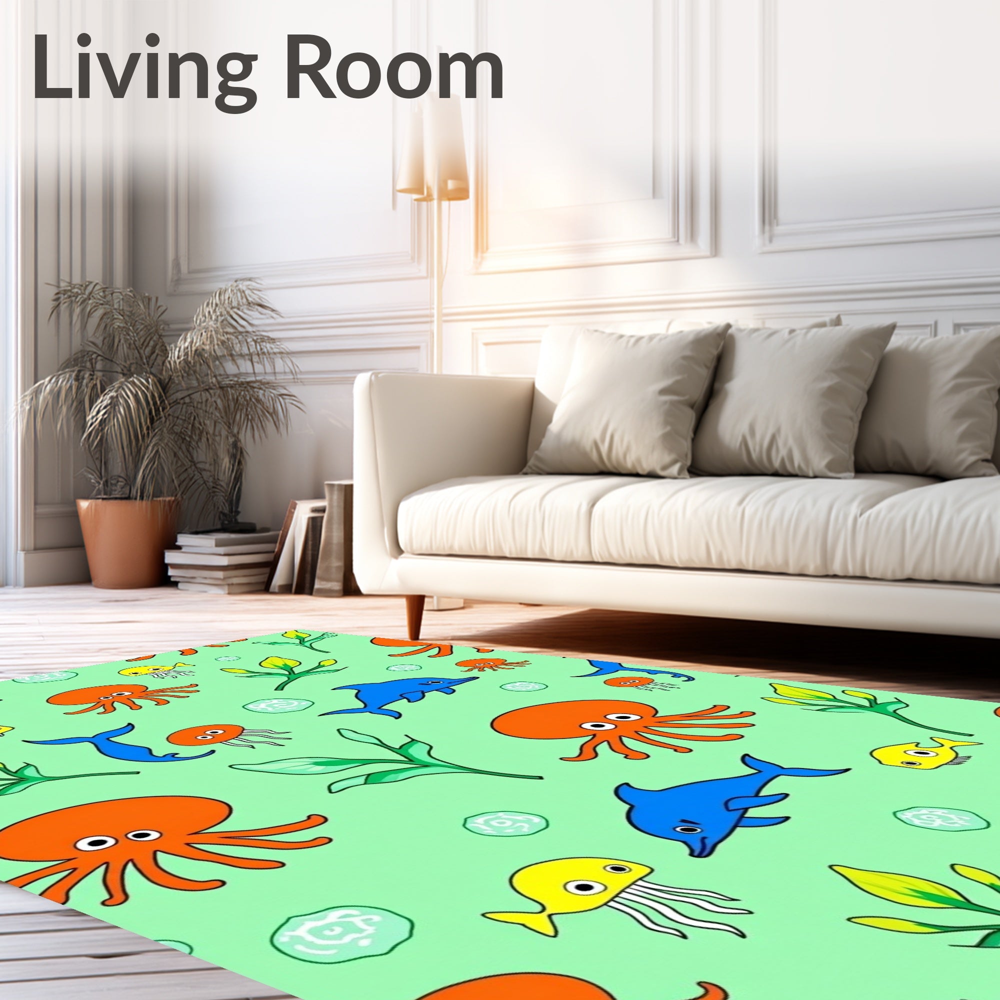 Playful Marine Life Dolphin Octopus Fish Rug