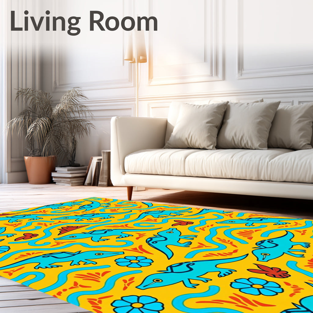 Whimsical Turquoise Dinosaurs Yellow Garden Rug