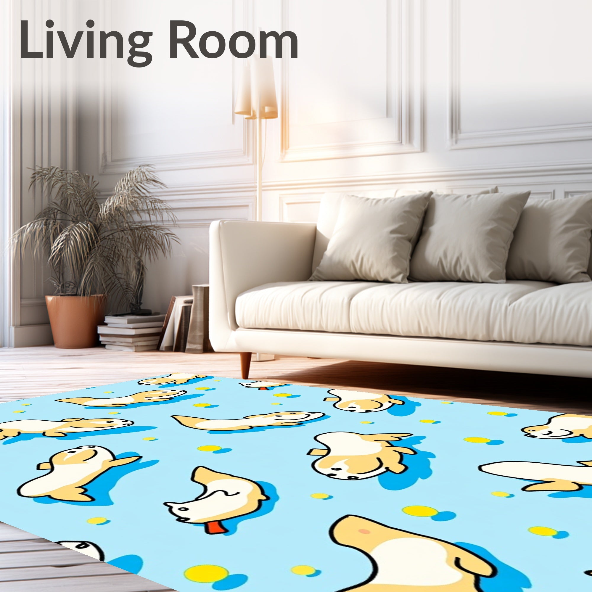 Cute Yellow Seal Pups Scattered Blue Rug
