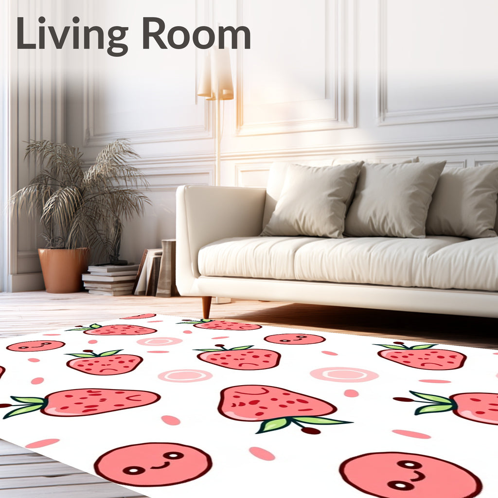 Cute Pink Strawberry Faces Collection Rug