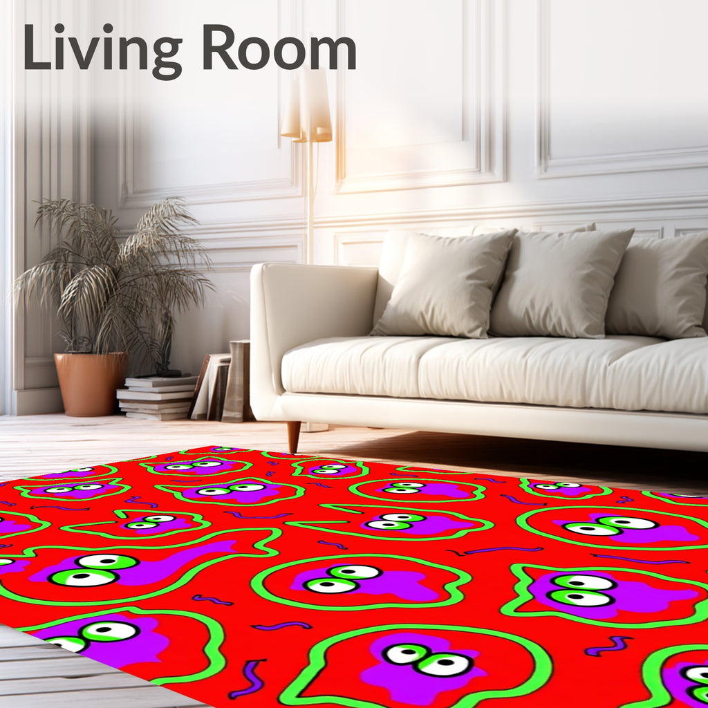 Radiant Red Quirky Cat Faces Rug