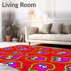 Radiant Red Quirky Cat Faces Rug