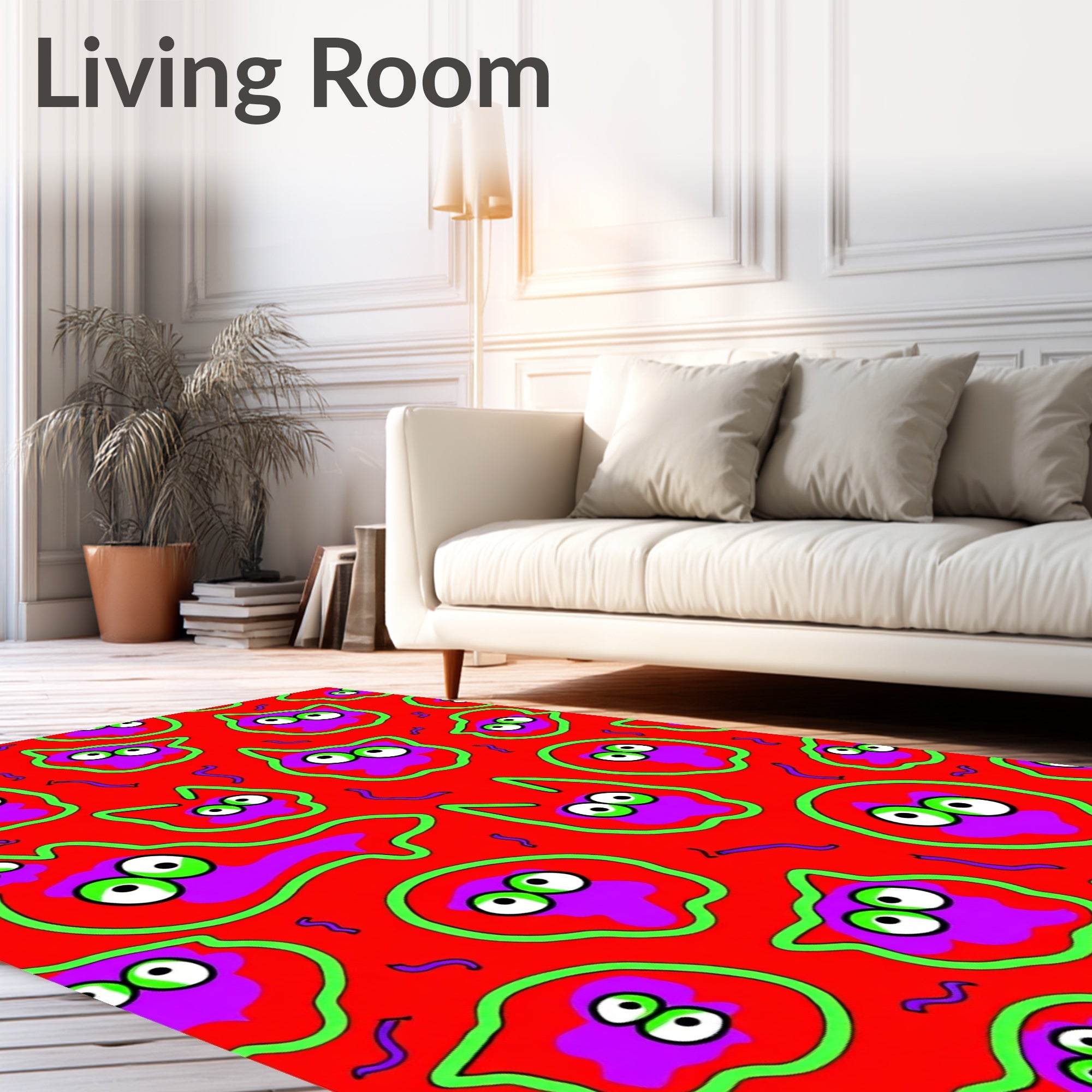 Radiant Red Quirky Cat Faces Rug