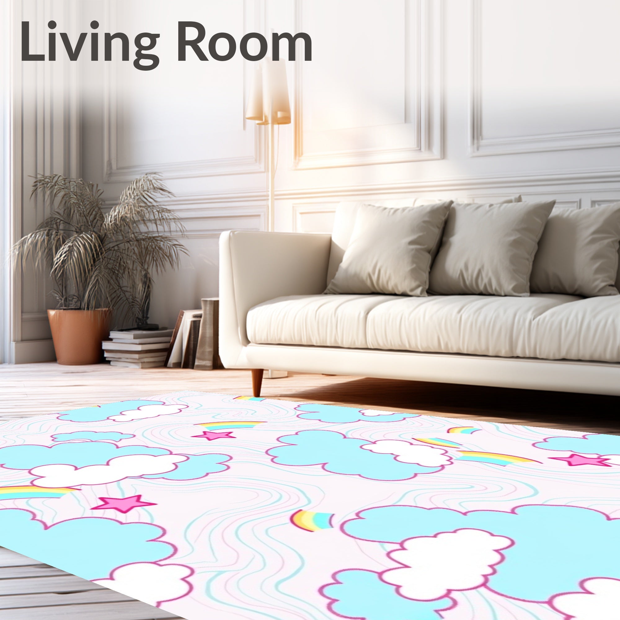Pink Cloud Rainbow Star Whirls Rug