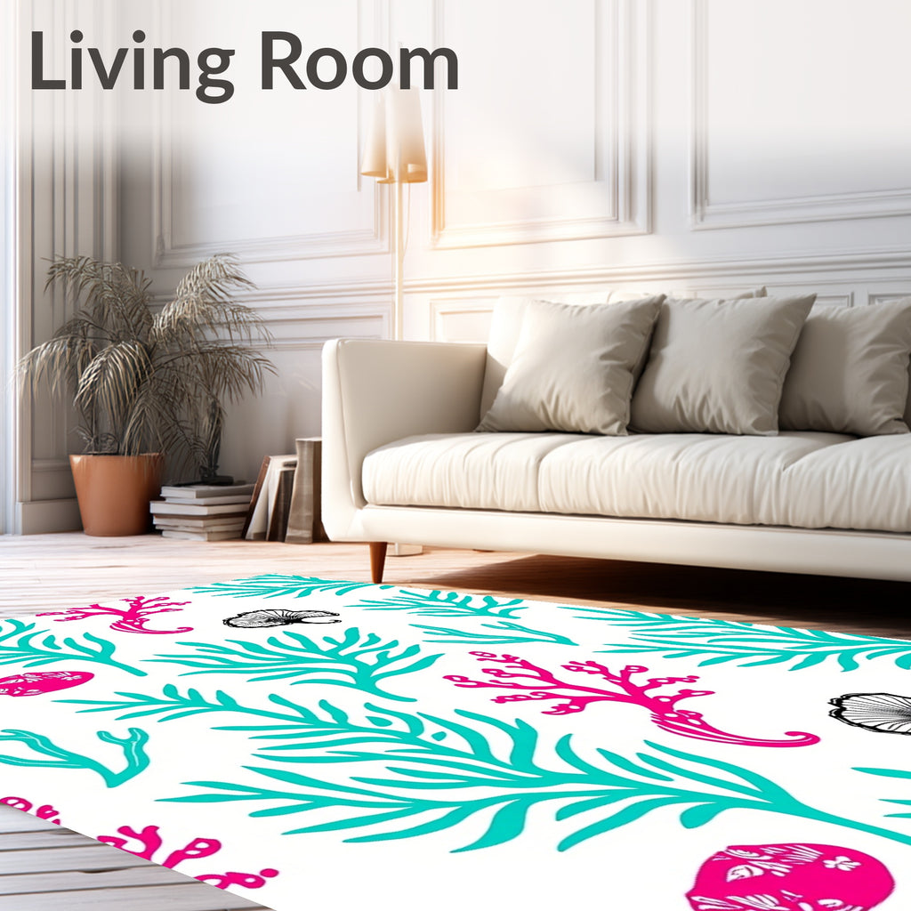 Coastal Coral Teal Pink Ginkgo Rug