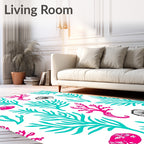 Coastal Coral Teal Pink Ginkgo Rug