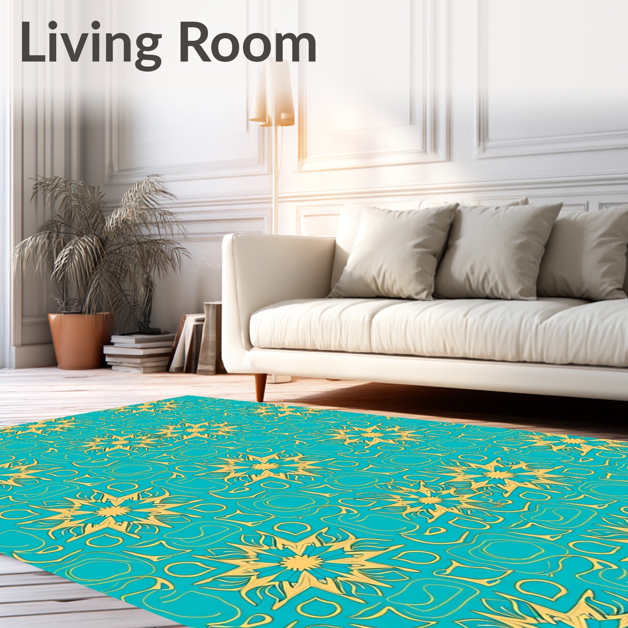 Turquoise Gold Sunburst Medallion Rug