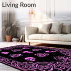 Pink Skull Rose Scrollwork Rug