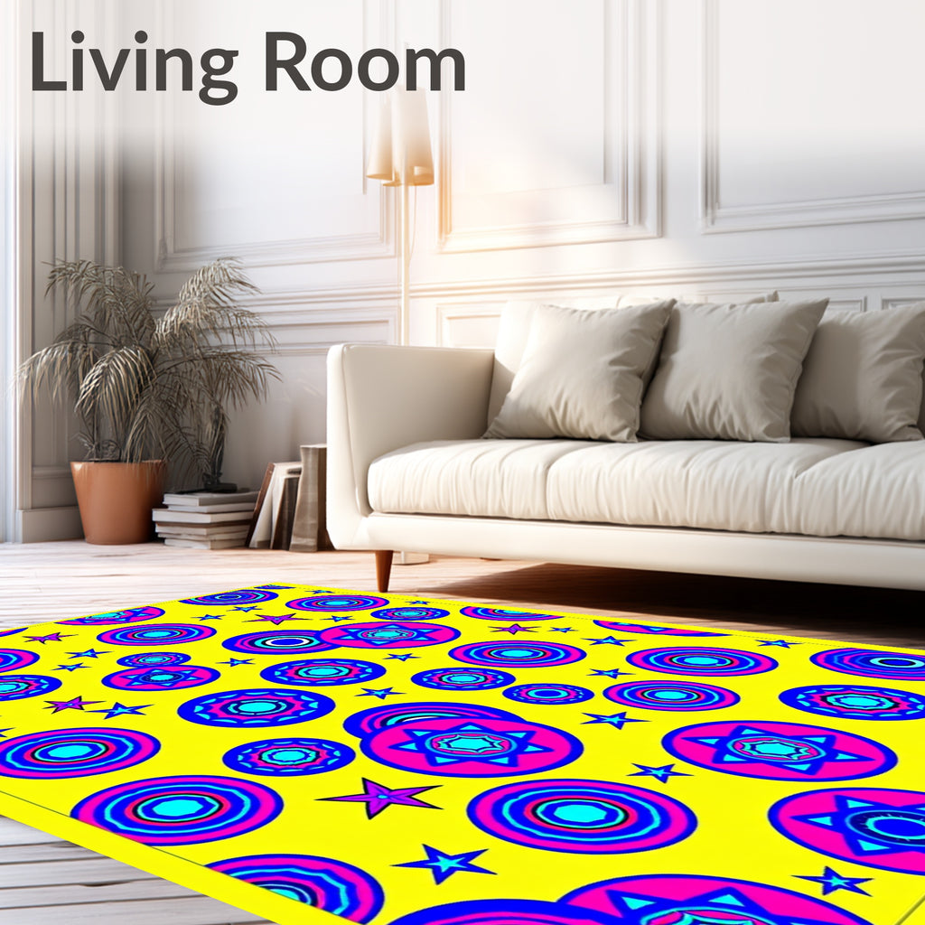 Vibrant Yellow Starburst Circle Medallion Rug