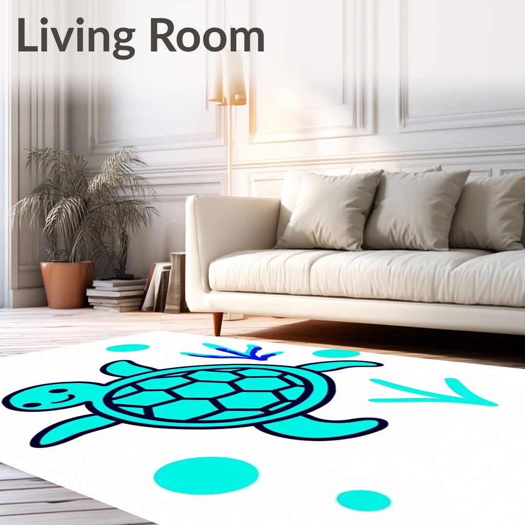 Aqua Turtle Bubbles Seaweed Scene Rug