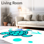 Aqua Turtle Bubbles Seaweed Scene Rug