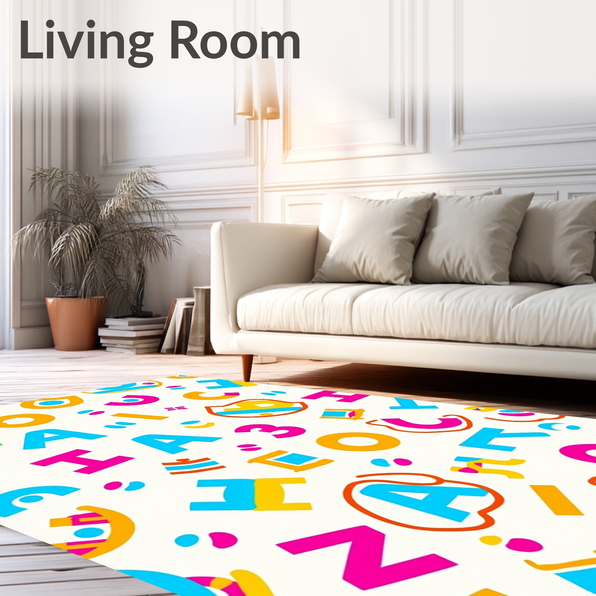 Vibrant Alphabet And Numbers Whimsical Collage Rug