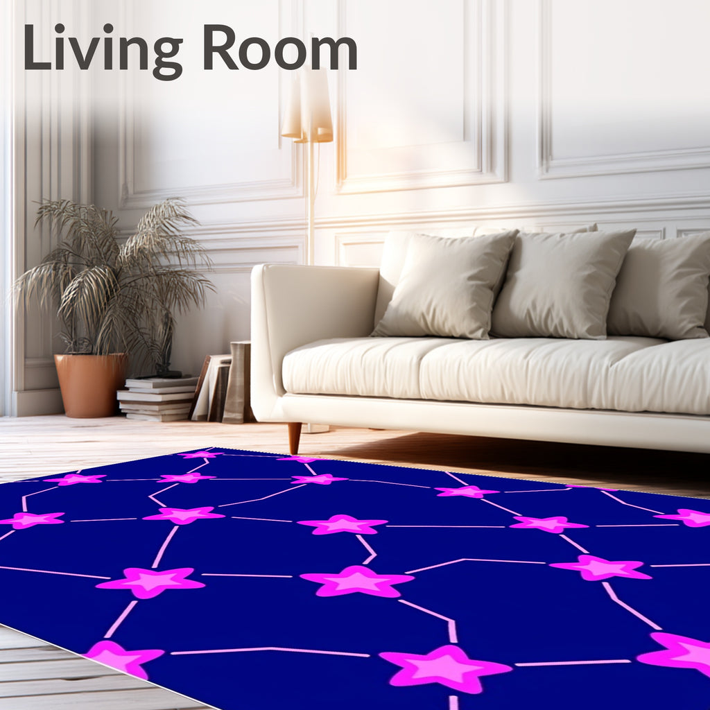 Pink Star Constellation on Deep Blue Background Rug