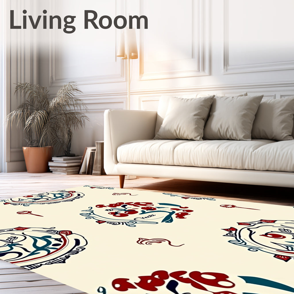 Red Blue Floral Medallion Cream Rug
