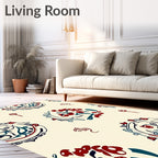 Red Blue Floral Medallion Cream Rug