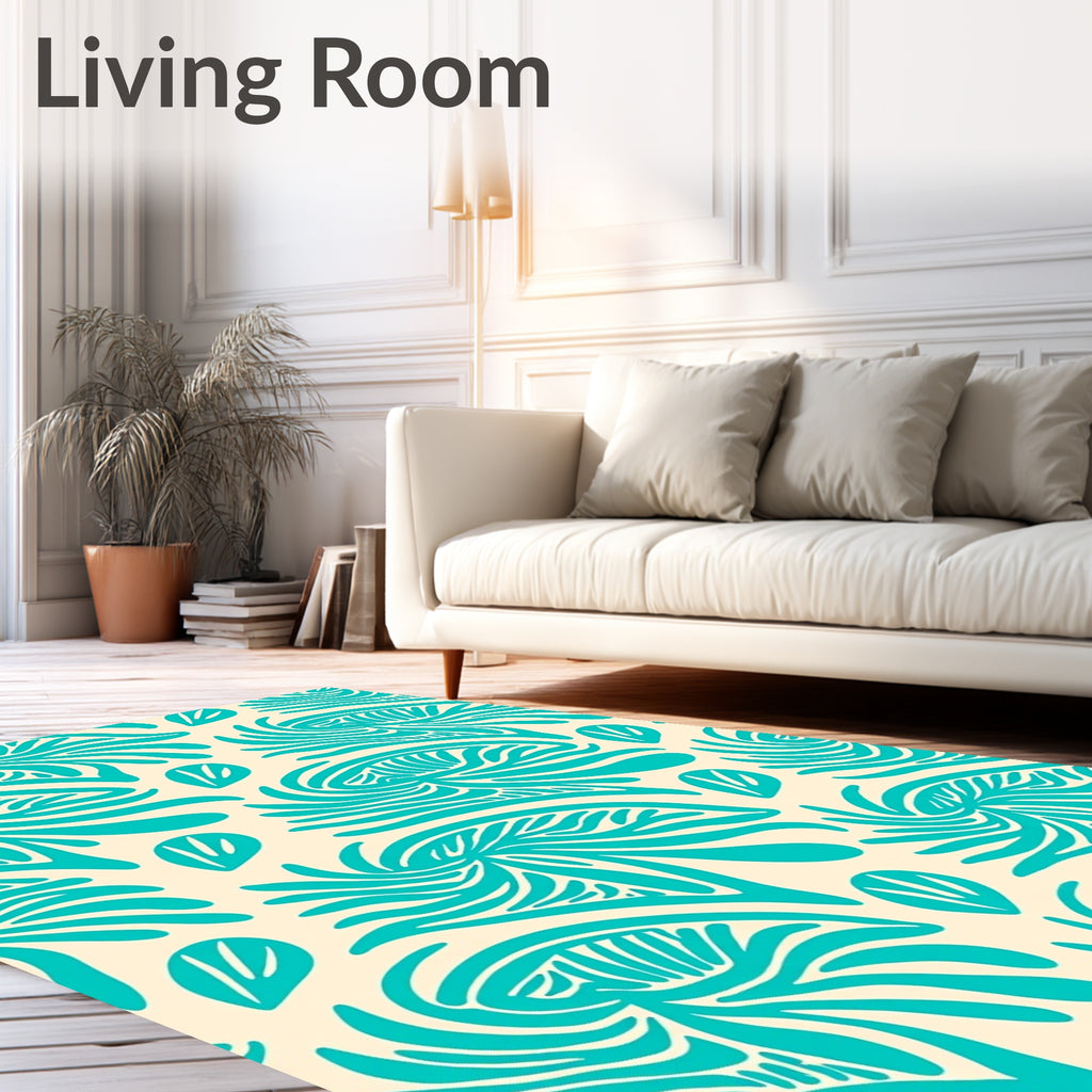 Turquoise Abstract Swirl Feather Rug