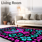 Vibrant Pink Teal Bird Floral Scroller Rug