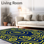 Blue Yellow Ornate Oval Medallion Rug