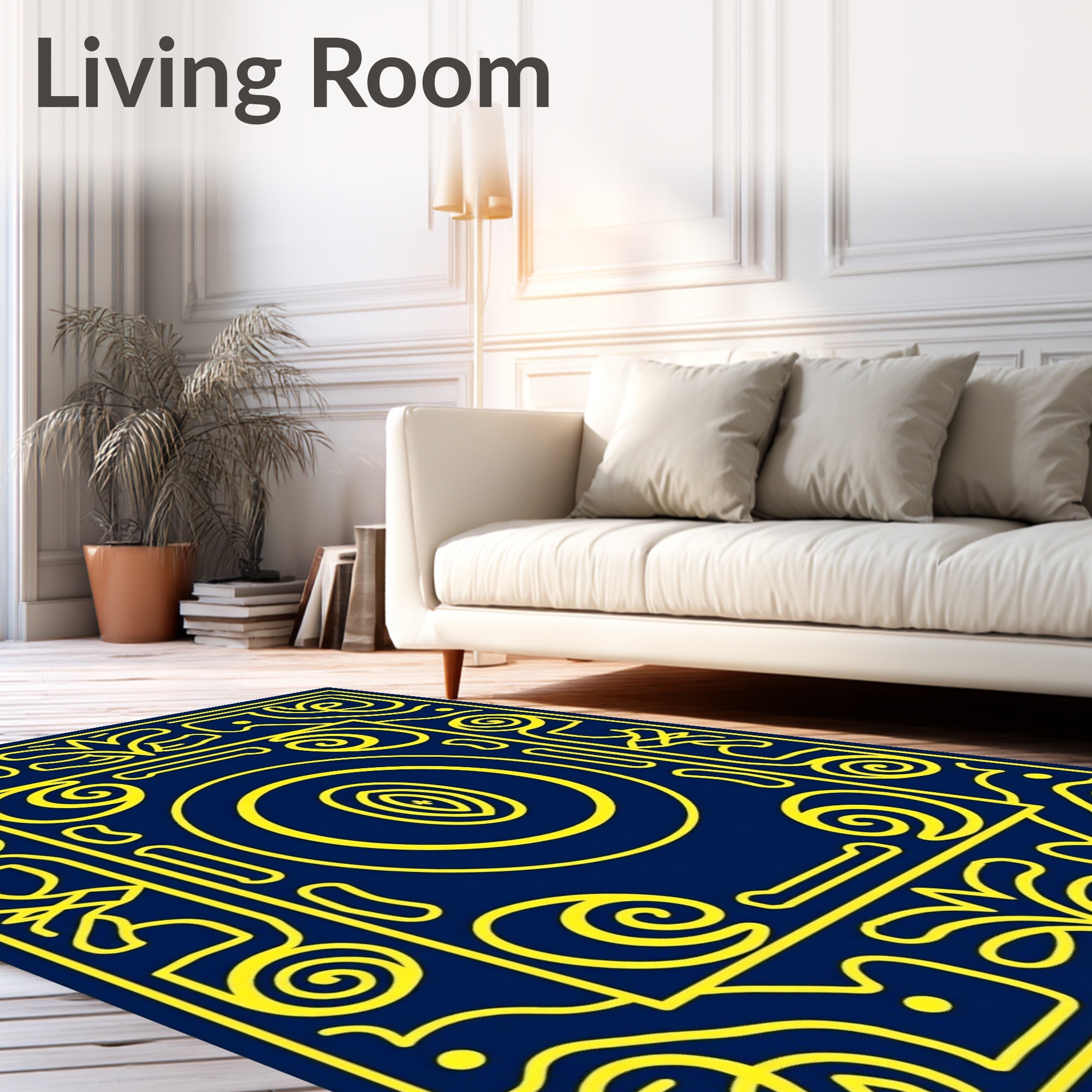 Blue Yellow Ornate Oval Medallion Rug