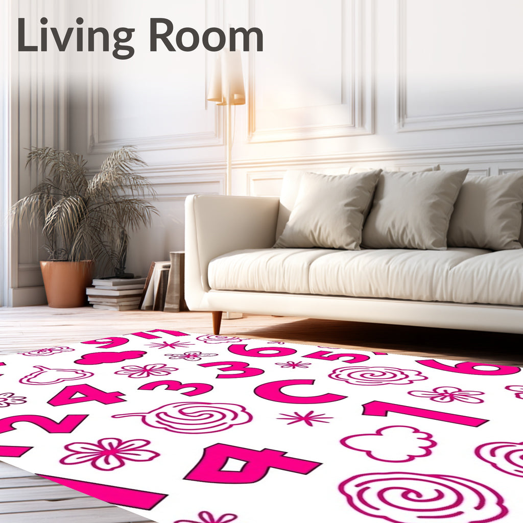 Playful Pink Numbers Clouds Flowers Rug