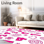 Playful Pink Numbers Clouds Flowers Rug