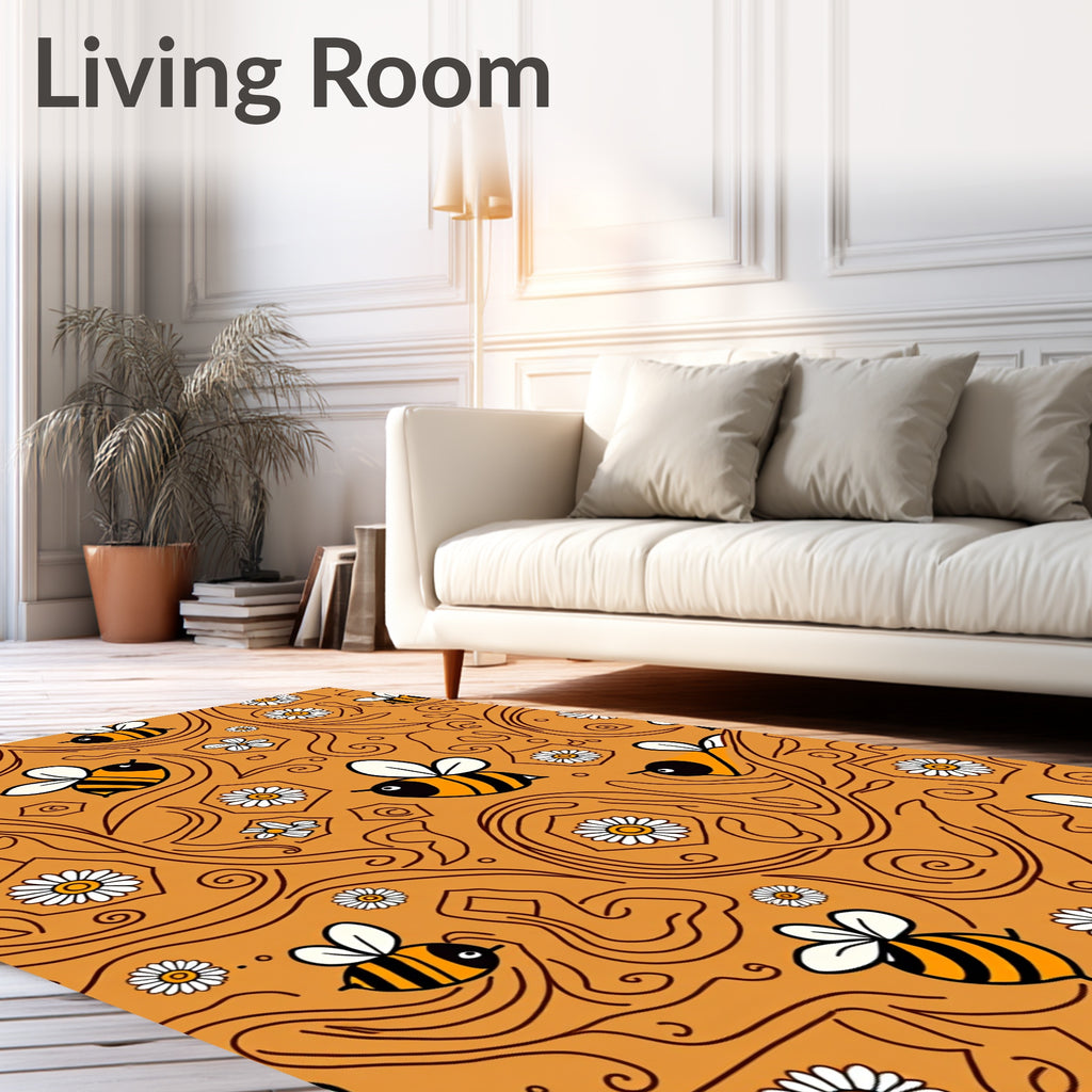 Golden Bee Daisy Swirls Rug