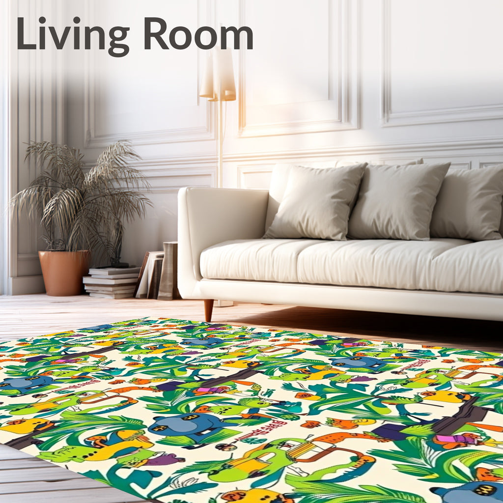 Whimsical Green Tropical Creature Cartoon Rug