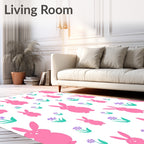 Pink Bunny Floral Spring Meadow Rug
