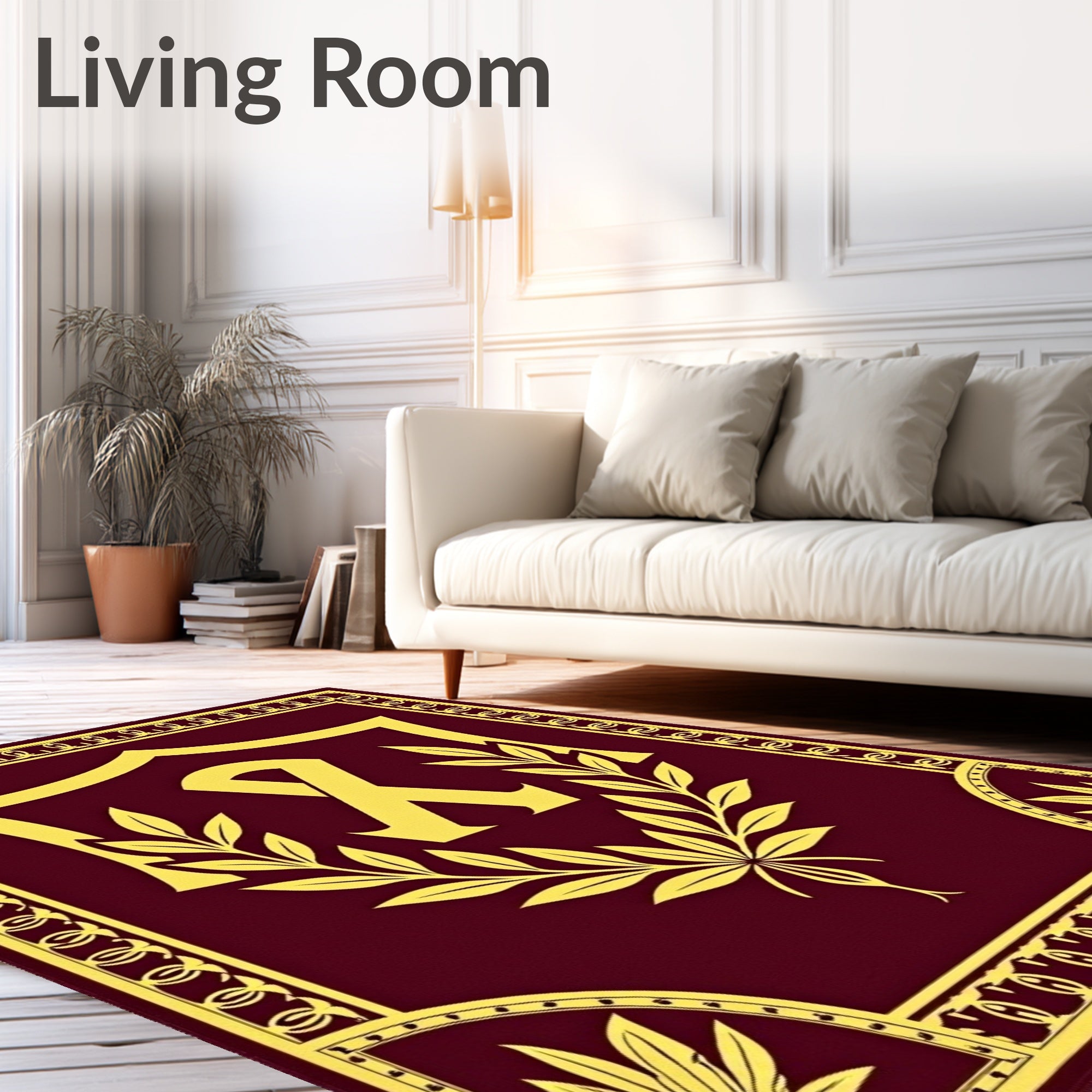 Gold Laurel Ribbon Shield Design Rug
