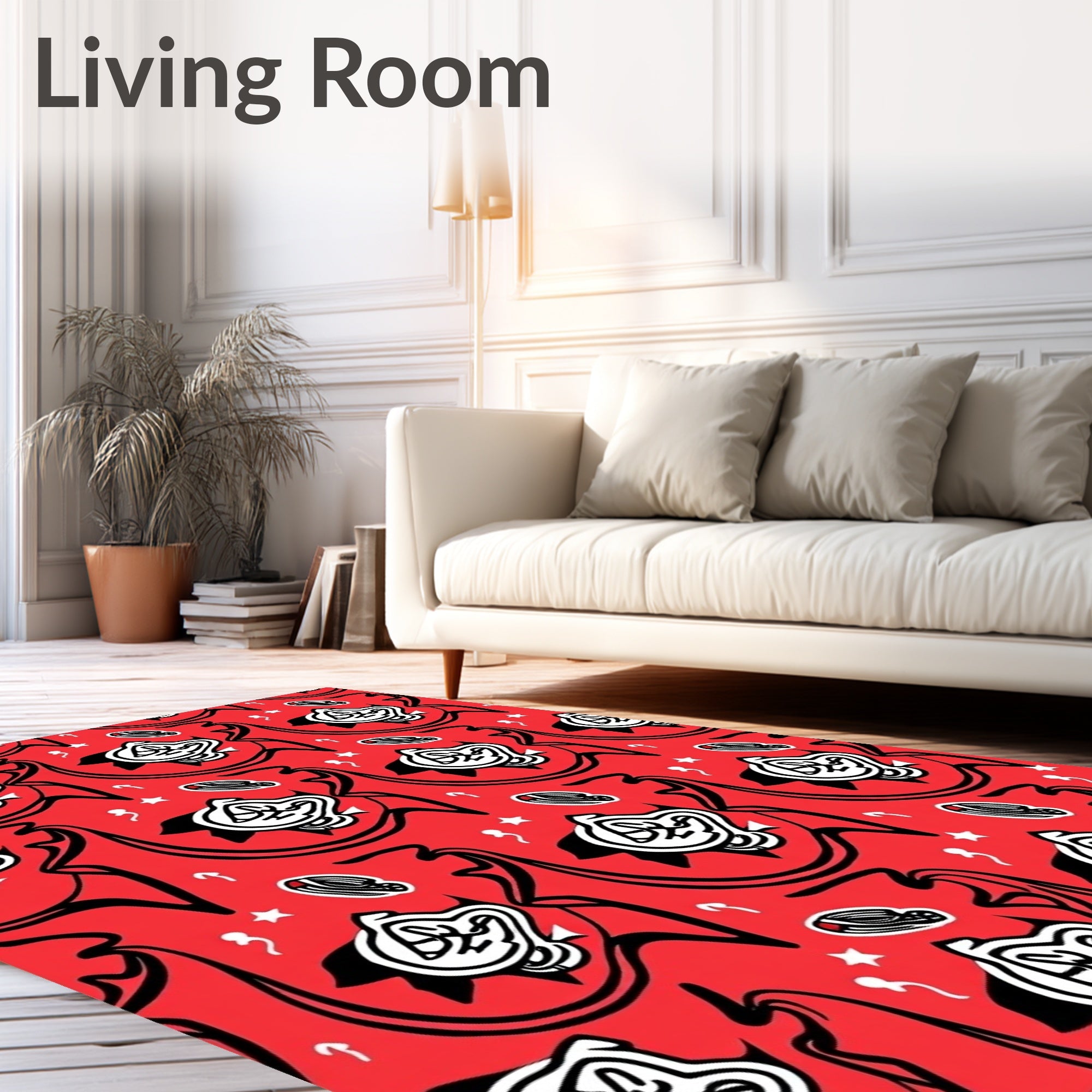 Bold Red Cartoon Faces Stars Rug
