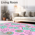 Aqua Dollar Signs Pink Scatter Rug