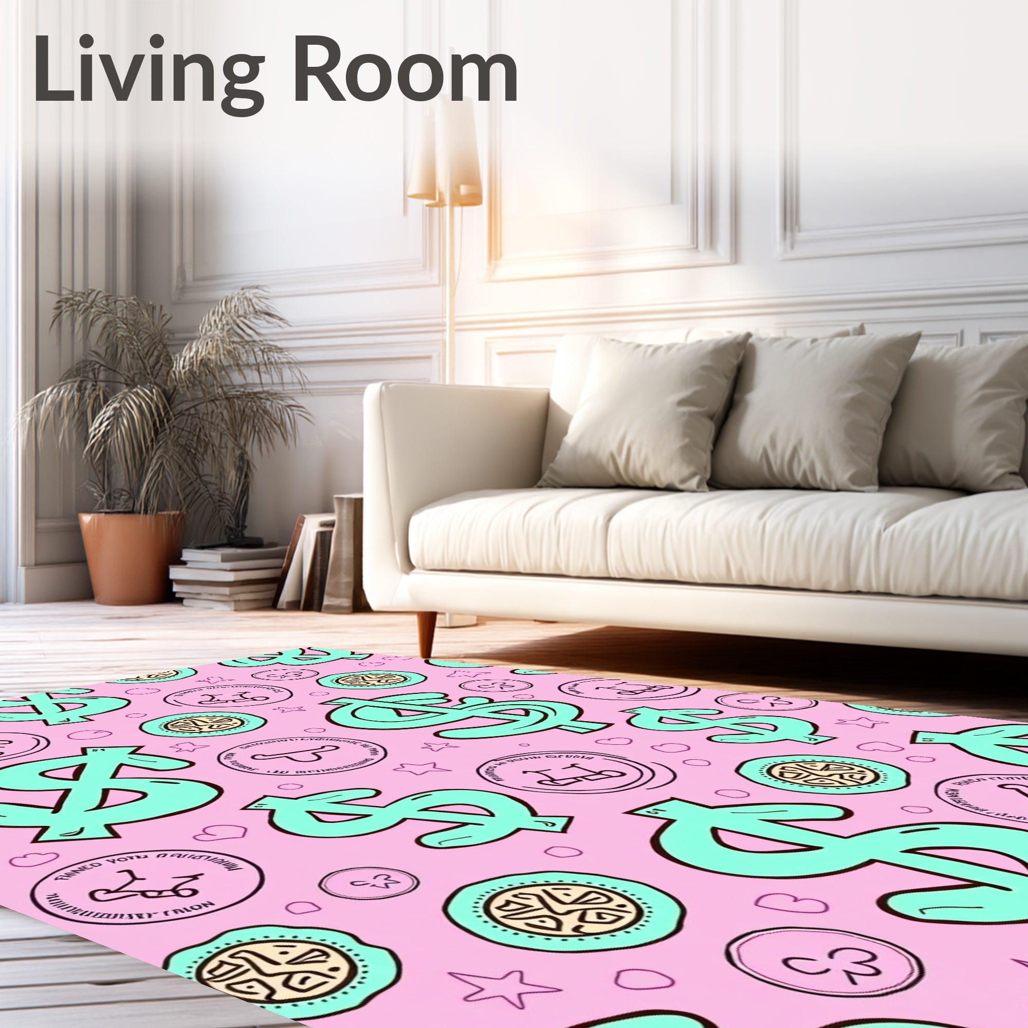 Aqua Dollar Signs Pink Scatter Rug