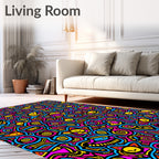 Vibrant Pink Yellow Blue Whimsical Faces Rug