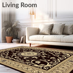 Rich Brown Cream Floral Medallion Border Rug
