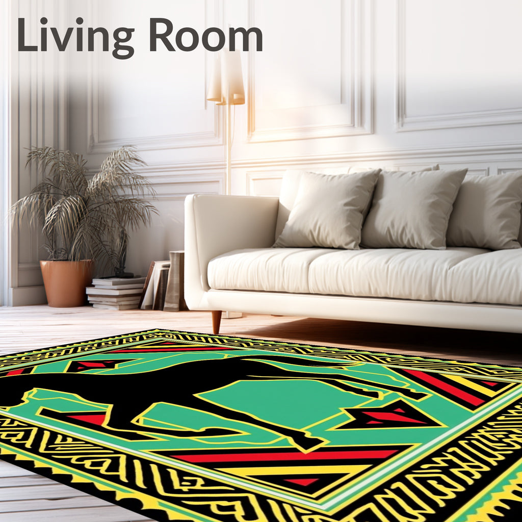 Bold Black Horse Emerald Tribal Rug