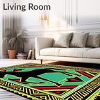 Bold Black Horse Emerald Tribal Rug