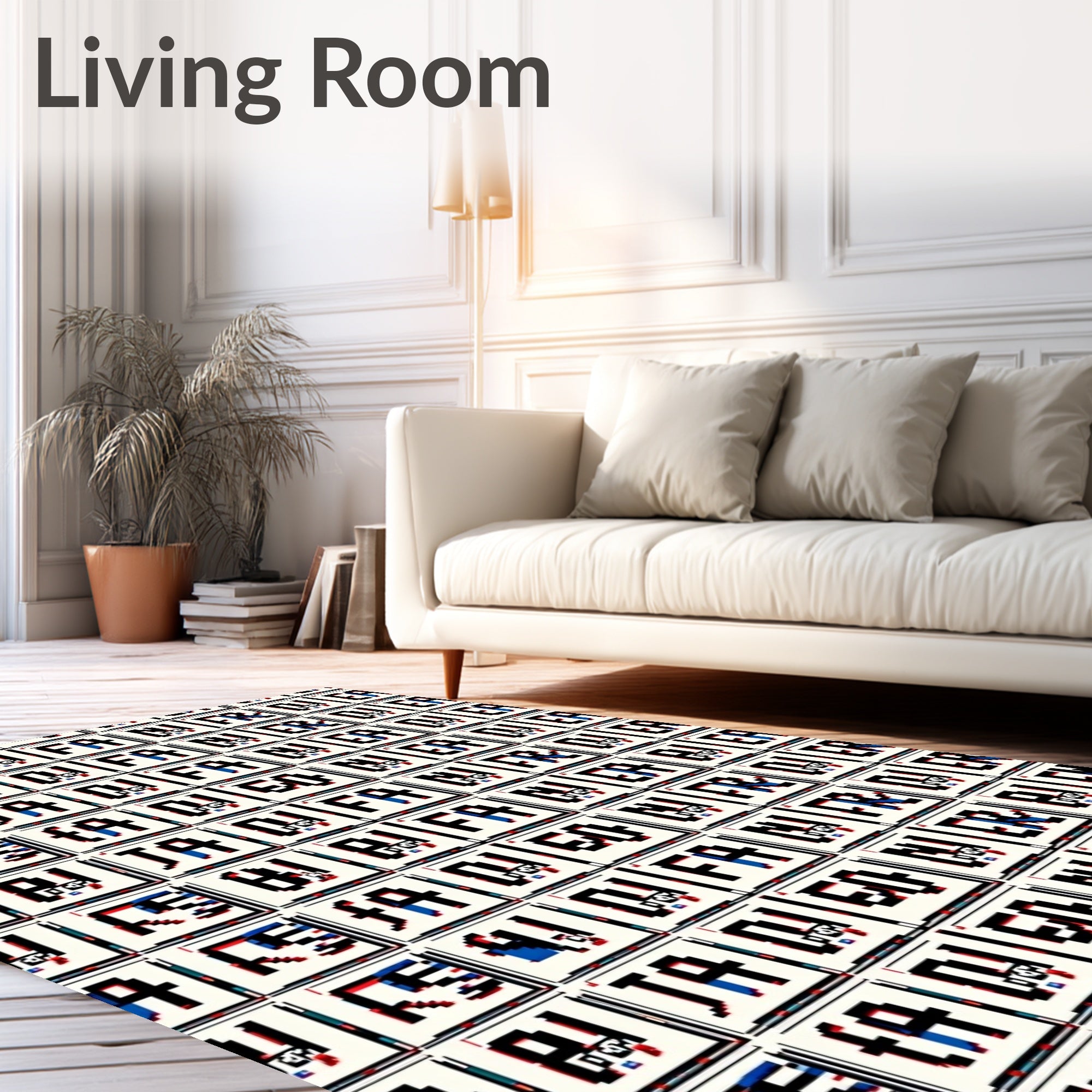 Retro Glitch Text Collage Red Blue Rug