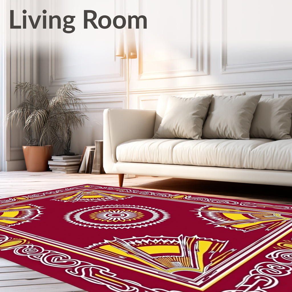 Crimson Yellow Sunburst Geometric Rug
