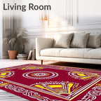 Crimson Yellow Sunburst Geometric Rug