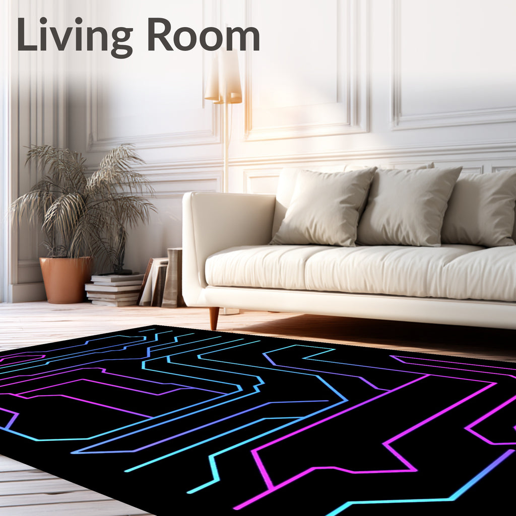 Cyberpunk Neon Circuit Lines Rug