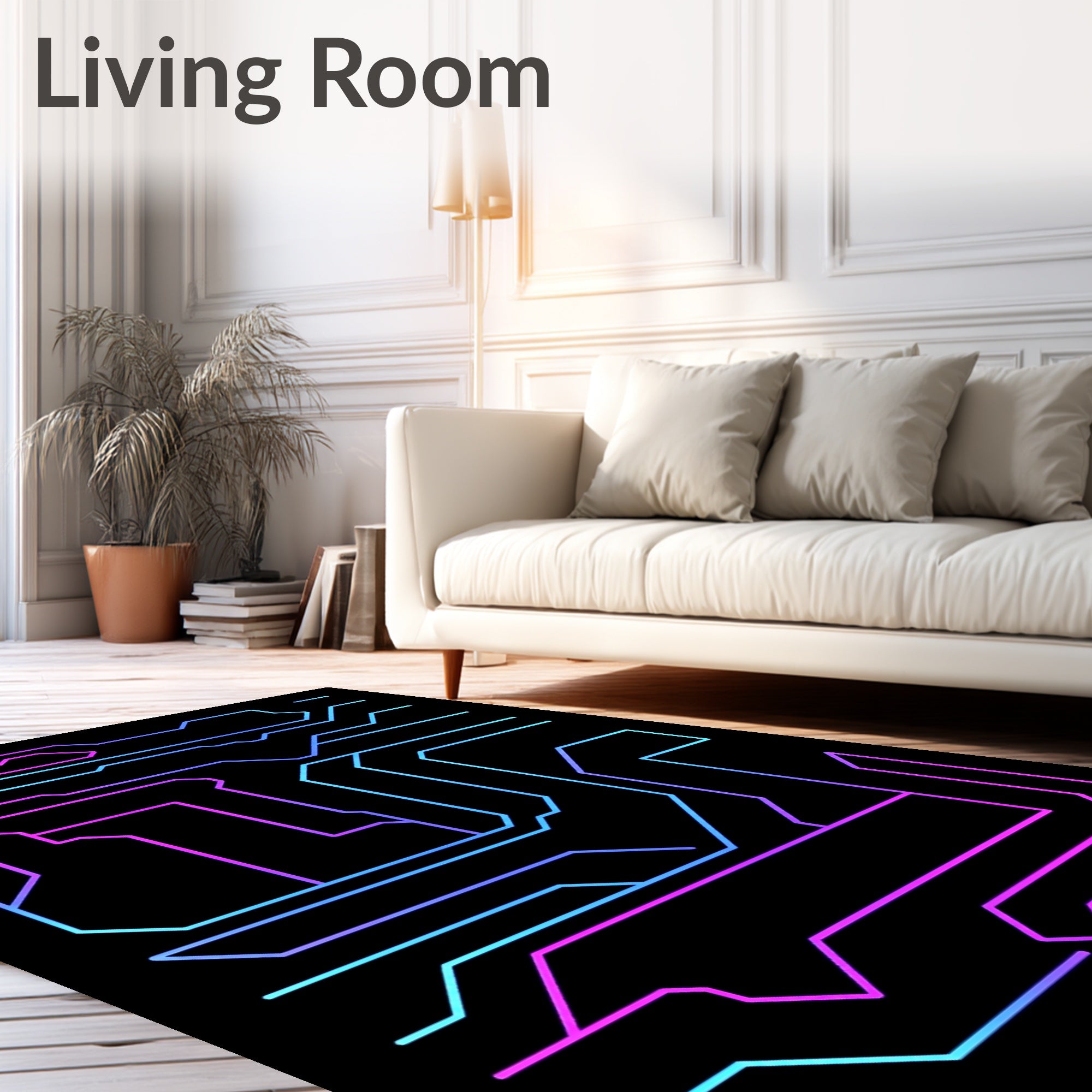 Cyberpunk Neon Circuit Lines Rug